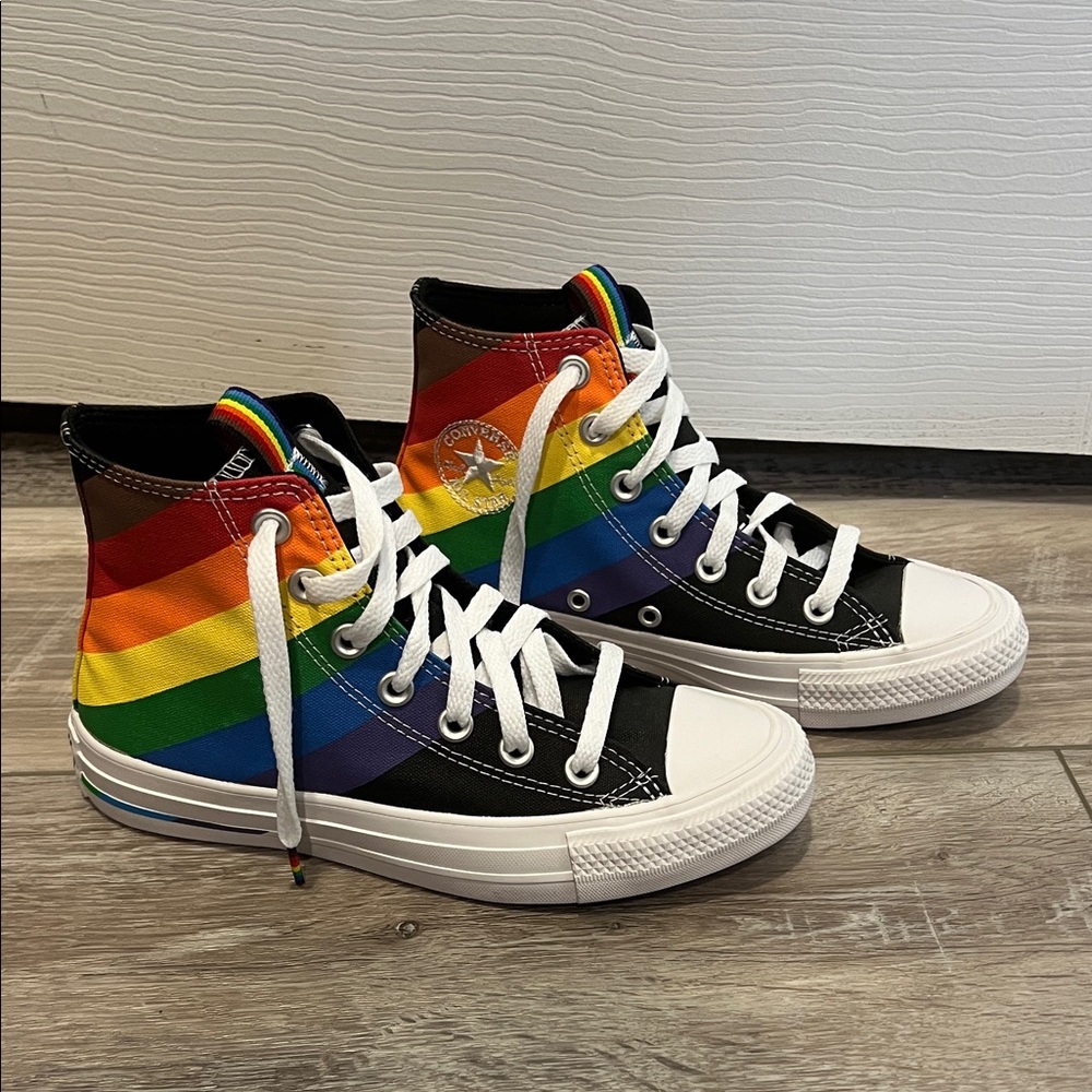 Converse High Top Sneakers with Rainbow Stripe Canvas